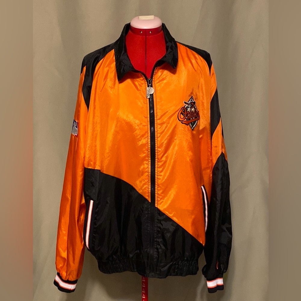 Vintage 90’s Baltimore Orioles Pro Player Windbreaker Jacket Black Orange Men L